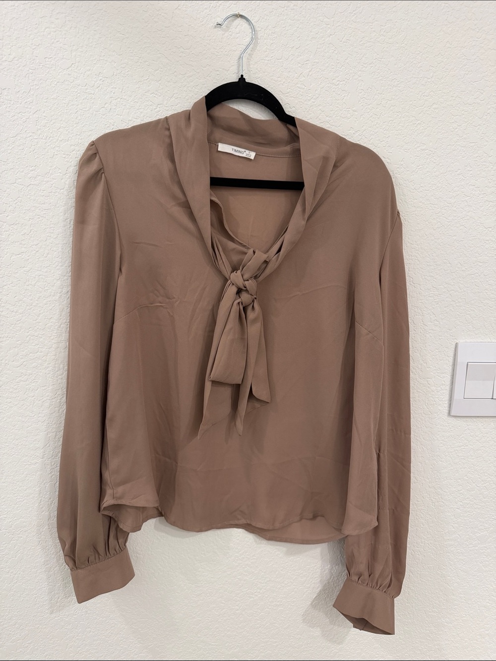 Forever 21 Taupe Tie-Neck Blouse